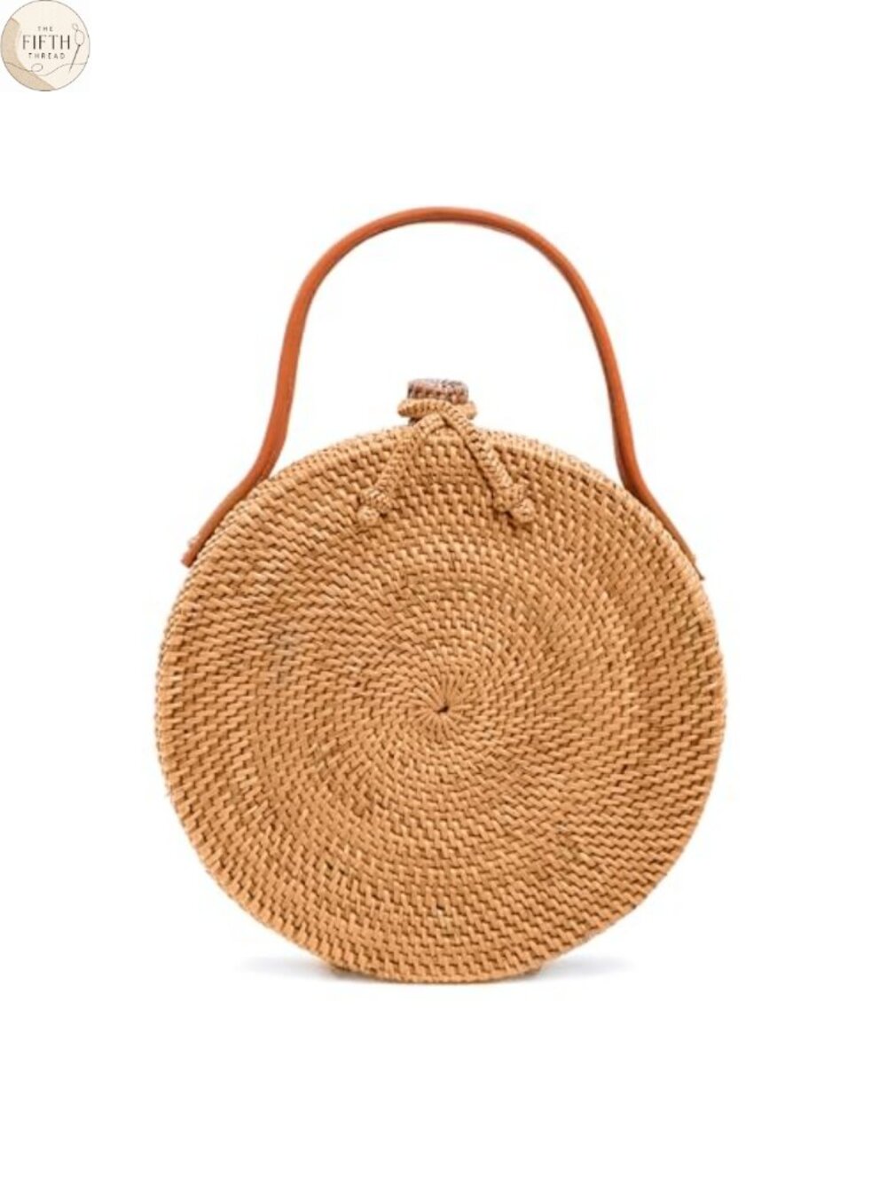 Handmade Rattan Straw Wicker Round Crossbody Bag with Leather Trim